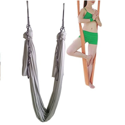 Aerial Yoga Hammock 5.5 Yards Yoga Swing Pilates Silk Home Gym Fitness Include hardware,Daisy Chain, Pose Guide - color: Silver