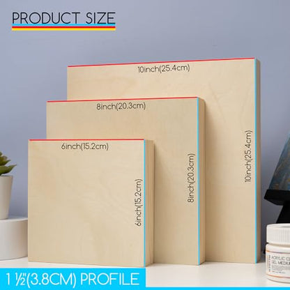 MEEDEN Unfinished Wood Canvas Board:6x6 8x8 10x10 Canvas Panel Pack of 6 | 1-1/2" Deep Wooden Panel Board, Blank Cradled Wood Art Board for Painting - Rectangle - size: 6x6 8x8 10x10 - 6 Pack