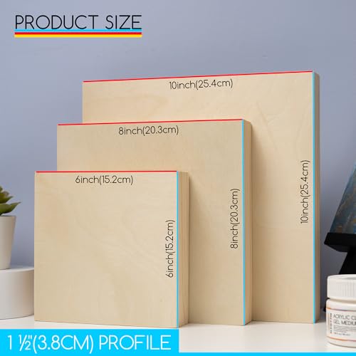 MEEDEN Unfinished Wood Canvas Board:6x6 8x8 10x10 Canvas Panel Pack of 6 | 1-1/2" Deep Wooden Panel Board, Blank Cradled Wood Art Board for Painting - Rectangle - size: 6x6 8x8 10x10 - 6 Pack