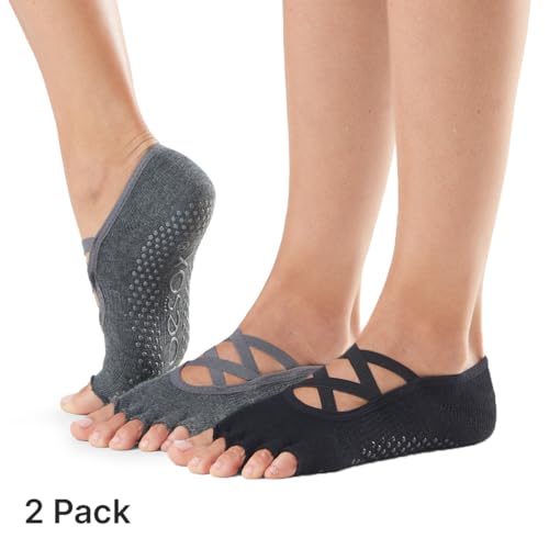 toesox Bellarina Grip Socks for Women, Half-Toe - color: Charcoal & Black, size: Medium