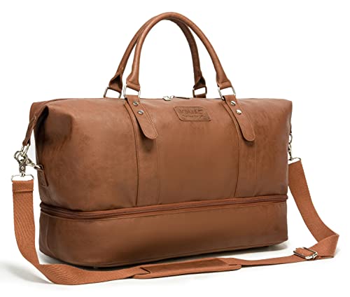 Kinmac Travel Duffel Bag For Men and Women,Sports Gym Yoga Duffel Bag Weekender Overnight Totes Bag (COffee PU) - color: Coffee PU