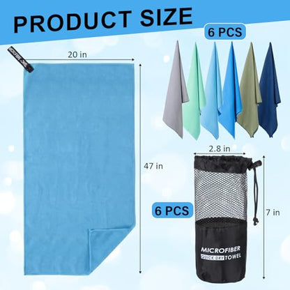 Mindsoft 6 Pack Large Microfiber Gym Towels, 47" x 20" Quick Dry Sweat Towels Super Absorbent Soft Fast Drying Towel Lightweight Towel for Workout, Camping, Backpacking, Beach, Swimming(Classic) - color: Classic