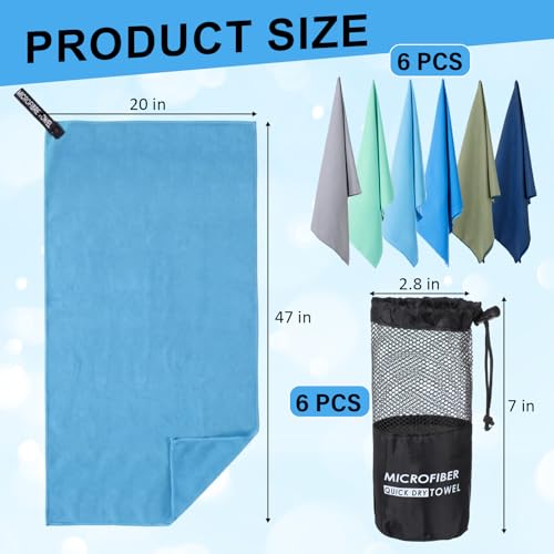 Mindsoft 6 Pack Large Microfiber Gym Towels, 47" x 20" Quick Dry Sweat Towels Super Absorbent Soft Fast Drying Towel Lightweight Towel for Workout, Camping, Backpacking, Beach, Swimming(Classic) - color: Classic