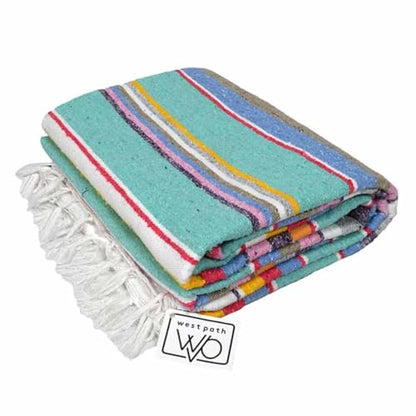 Open Road Goods Authentic Mexican Serape Blanket – 100% Cotton Falsa Throw - Multi-Color Handmade Blanket/Classic Striped Falsa Beach Blanket (Mint Pastel) - color: Mint