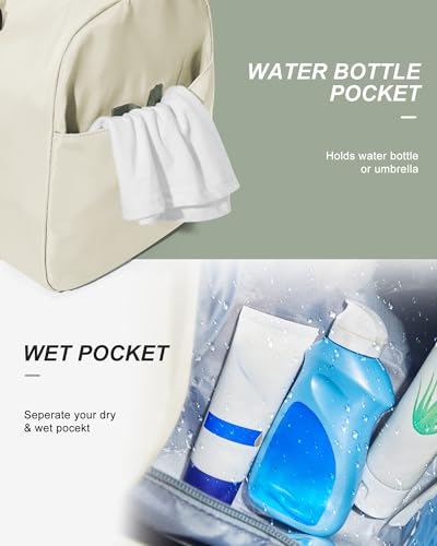 Gym Bag Womens Mens with Shoes Compartment and Wet Pocket Travel Duffel Bag for Women for Plane Sport Gym Tote Bags Swimming Yoga Waterproof Weekend Overnight Carry on Bag Hospital Holdalls - color: A11-Beige with Green