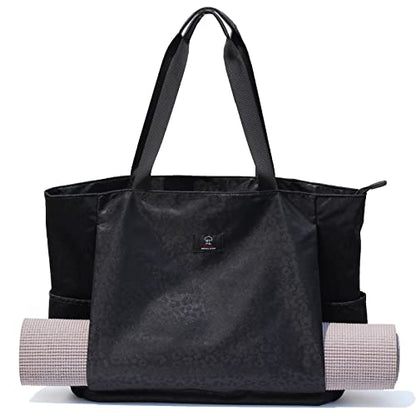 ESVAN Yoga Mat Bag Yoga Tote Carrier Shoulder Bag Carryall Tote for Office,Yoga,Pilates,Travel,Beach and Gym - color: A Black