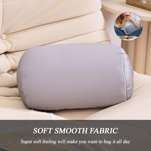Microbead Bolster Tube Pillows with Double Cover, Squish Bean Bed Microbead Pillow Soft Neck Back Lumbar Support Smooth Cool Touch Comfortable Fabric (Gray) - color: Gray