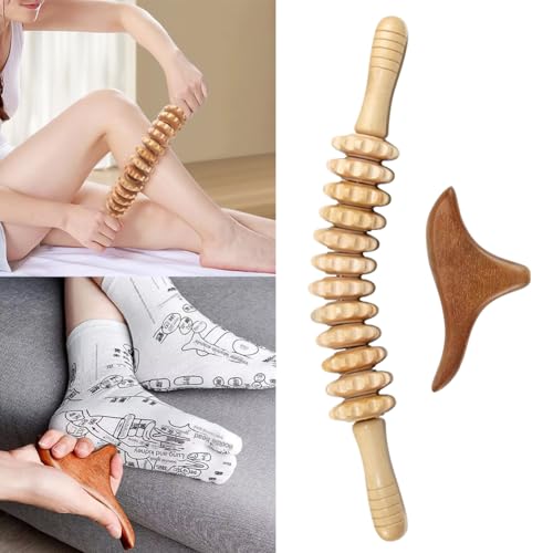 2pcs Wood Massage Roller,Manual Wooden Fascia Massage Tool | Wooden Fascia Massage Roller Trigger Points,Stomach Rolling guasha Massager Tool, for Fascia,Relief, Body Shaping