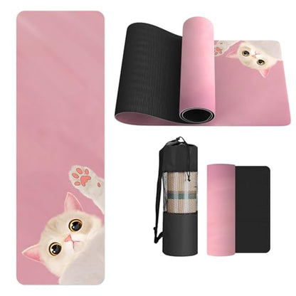 FOLAI Extra Thick Yoga Mat 6mm - color: pink cat