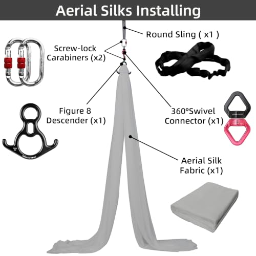 PRIOR FITNESS Aerial Silks Kit, SGS&CE Certified, 9/15/20Yards - color: Silver, size: M(15 Yards)