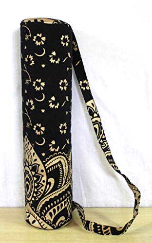 ICC Black Gold Mandala Full-Zip Exercise Yoga Mat Carry Bag Gym Beach Pilates Carrier Bags Hippie Mandala Indian Cotton Bag - style: Black Gold Flower Half