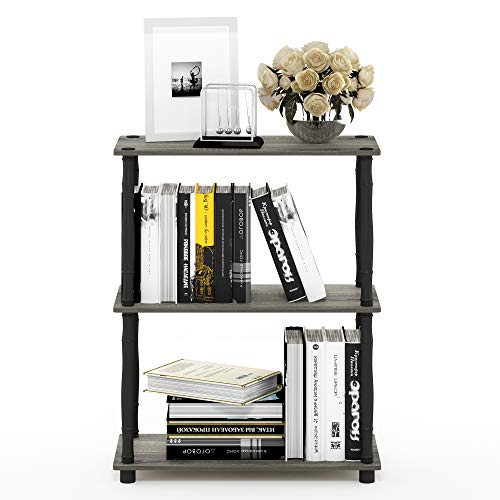 Furinno 18029GYW/BK Turn-N-Tube 3-Tier Compact Multipurpose Shelf Display Rack, Classic, French Oak Grey/Black, 3-Tier Classic Tubes - color: French Oak Grey/Black, size: 3-Tier Classic Tube