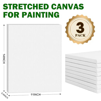ESRICH Stretched Canvas for Painting 11x14 Inch, 3 Pack Blank Canvas -5/8 in Profile Primed White Canvases for Painting for Oil & Acrylic Paint. - size: 11x14in