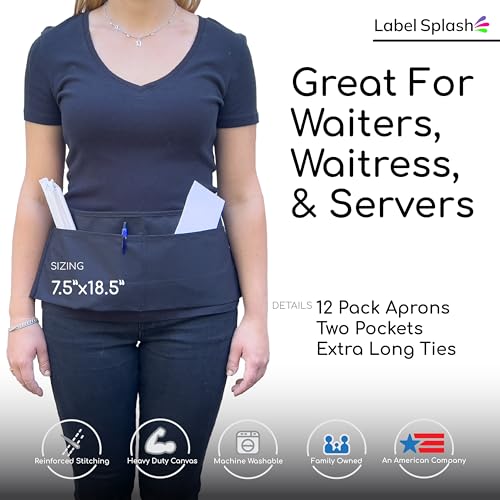 2 Pocket Canvas Work Waist Nail Apron Belt Washable Tool Utility Gardening Woodworkers Roofers Artists & Crafts - color: Black 12 Pack