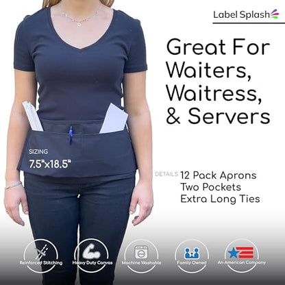 2 Pocket Canvas Work Waist Nail Apron Belt Washable Tool Utility Gardening Woodworkers Roofers Artists & Crafts - color: Black 12 Pack