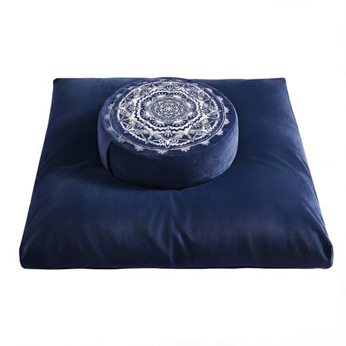 Ultimate Meditation Cushion Set – 2-in-1 Zafu & Zabuton, Buckwheat & Memory Foam, Velvet Cover for Yoga & Mindfulness (Dark Blue) - color: Dark Blue