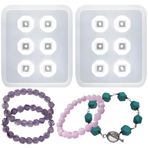 Silicone Jewelry Molds, 6 Cavities Resin Bead Molds with Hole, 2.7 X 3.2 Inches, 0.5 Inch Cavity Size for Cabochon Gemstone Pendant Earrings Casting Set of 2 - color: White(LJ-118)