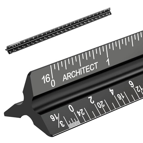 Architectural Scale Ruler, Imperial Measurements 12'', Laser-Etched Aluminum Architect Triangular Ruler Black for Architects, Students, Draftsman, and Engineers by mveohos | Black, Laser-Etched Aluminum Architect Triangular Ruler for Architects, Students,