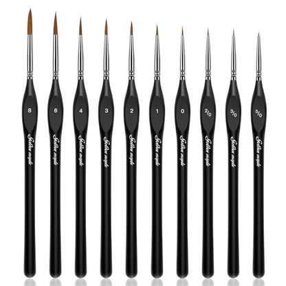 Golden Maple Detail Paint Brushes Set 10pcs | Miniature Brushes, Fine Detailing & Art Painting, Acrylic, Watercolor, Oil, Models - style: 10BK