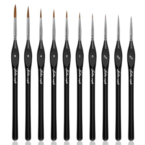 Golden Maple Detail Paint Brushes Set 10pcs | Miniature Brushes, Fine Detailing & Art Painting, Acrylic, Watercolor, Oil, Models - style: 10BK