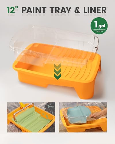 Voomey 12-Inch Paint Roller Kit with Extension Pole, 12” Paint Tray with Liners, Heavy Duty Roller Frame & Long Paint Rollers, Ideal for Walls, Interior & Exterior Painting - size: 12inch15pcs