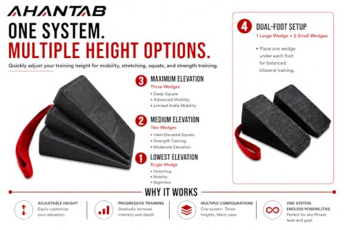 3-Piece Adjustable Squat Wedge Block for Heel Elevated Squats, Slant Board for Squats, Stretching & Ankle Mobility
