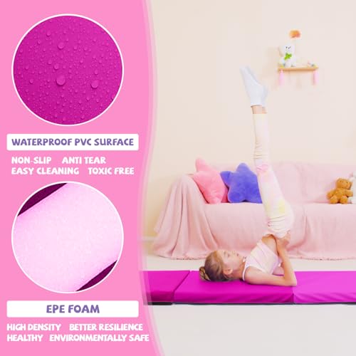 Kangaroo Hoppers Gymnastics Tumbling Mats Foldable Gym Tumble Mat for Kids - color: Gradient Pink, size: 2×8FT×2''
