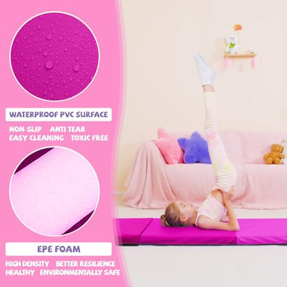 Kangaroo Hoppers Gymnastics Tumbling Mats Foldable Gym Tumble Mat for Kids - color: Gradient Pink, size: 2×8FT×2''