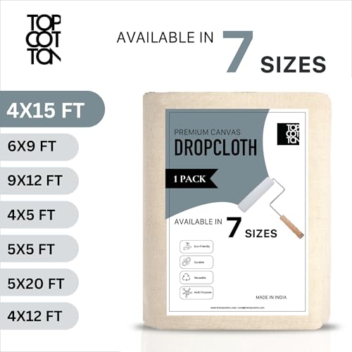 4x15ft Recycled Cotton All Purpose Canvas Tarp Cover Painter Drop Cloth-1Pk | Top Cotton Reusable Paint Drop Cloth,Canvas Tarp Cover for Painter, Furniture, Floor Protection, Painters Dropcloth - size: Pack of 1 - 4' x 15'