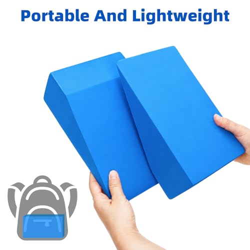 Yesland Squat Wedge Blocks 2 Pack - Heel Elevated Slant Board for Squats, Ankle Mobility, Weightlifting - Non-Slip Foam Calf Stretcher Ramp for Home Gym, Yoga, Pilates - Blue