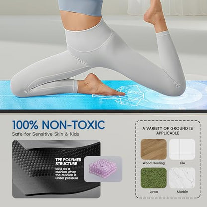 TPE Yoga Mat, 27x72 Inch, 5mm Thick, Non-Slip Surface for Tall People, Pilates, Meditation, Home Workout, Sweat-Resistant - color: Geometric Blue