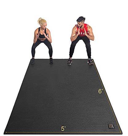 GXMMAT Large Exercise Mat 6'x4'/6'x5'/6'x6'(7mm) - color: Black Real, size: 6*5 FT