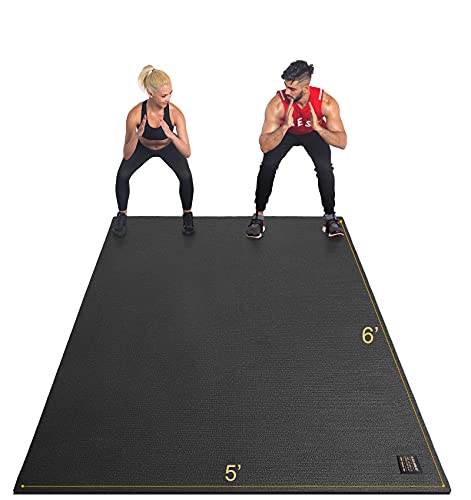 GXMMAT Large Exercise Mat 6'x4'/6'x5'/6'x6'(7mm) - color: Black Real, size: 6*5 FT