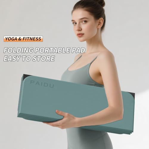 PAIDU Foldable Yoga Mat 10MM Thick SGS Certified TPE 75x26" Portable - color: Emerald Green+Black