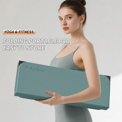 PAIDU Foldable Yoga Mat 10MM Thick SGS Certified TPE 75x26" Portable - color: Emerald Green+Black