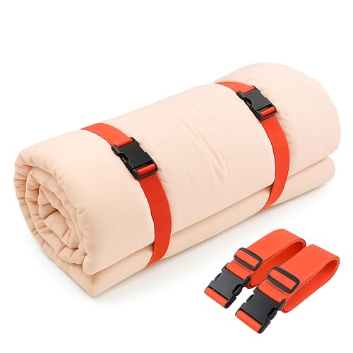 2 Pack Adjustable Mattress Topper Straps, 60 x 2 Inch, Fits Twin & Full | Orange Packing Straps With Secure Buckles, Mattress Moving, Storage And Transport - color: Orange, size: Twin & Full