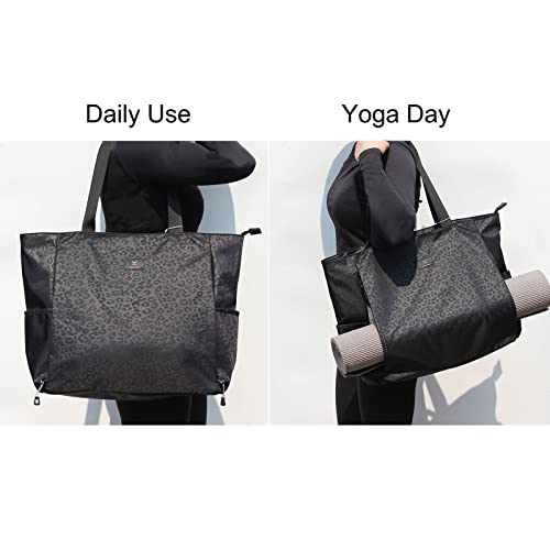 ESVAN Yoga Mat Bag Yoga Tote Carrier Shoulder Bag Carryall Tote for Office,Yoga,Pilates,Travel,Beach and Gym - color: A Black
