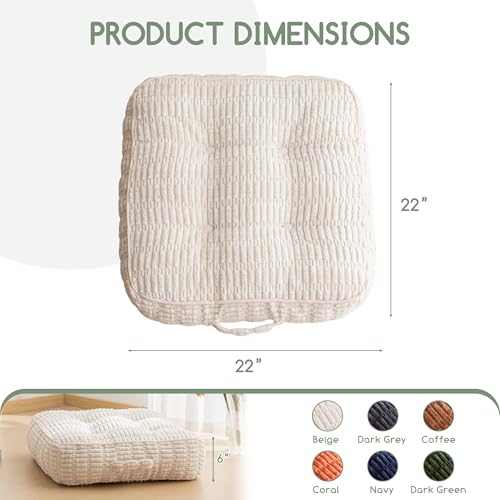 HIGOGOGO 6" Floor Pillow Cushion for Adults, Meditation Cushion Pillow, Blended Corduroy Cover, Large Square Floor Sitting for Tatami Living Room or Yoga, 2Pack, Beige - color: Square Beige, size: 6" Thick(Pack of 2)