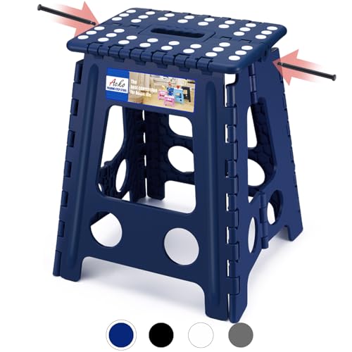ACKO 16" Folding Step Stool, 400 lbs Capacity Foldable Stools, Royal Blue | Portable Heavy Duty Collapsible Foot Stool with Handle for Adults & Kids, Non-Slip, Safety Lock, Kitchen Bathroom Outdoor - color: Royal Blue, size: 16 Inch