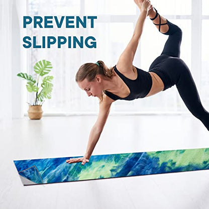 Yoga Towels, Non Slip Hot Yoga Mat Towel with Grip Dots,Super-Absorbent Soft Microfiber Yoga Blanket for Pilates, Fitness and Workout 72inch x 24inch - color: Green+blue
