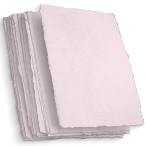 Wanderings Pink A4 Handmade Paper with Deckled Edge - 8.3" x 11.7", 150 GSM, 50 Sheets Textured Paper – Light Watercolor, Drawing, Writing, Printing & Mixed Media - color: Pink, size: A4