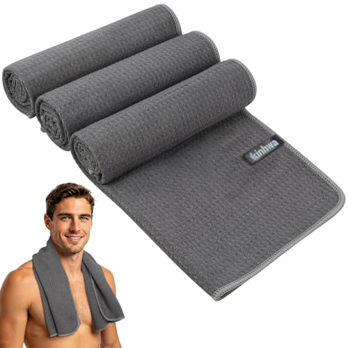 KinHwa Gym Towels - Absorbent Wicking Workout Towels, Quick Dry & Compact, Ideal for Yoga, Fitness, Treadmill or Indoor Bike - color: Gray 280gsm, size: 16"x31"