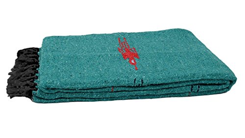 Open Road Goods Mexican Thunderbird Yoga Blanket, Handwoven Throw for Yoga, Meditation, and Home Décor – Versatile Blanket for Beach, Picnic, Camping, or Outdoor Use - color: Turquoise