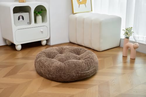 Floor Pillow, Large Meditation Sitting Cushion with Handle | for Tatami, Living Room, Yoga Use for Adults and Kids (1, Round, Brown, 22" x 22" x 6") - color: Round, Brown