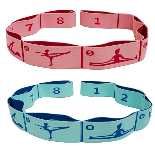 2 PCS Kids Stretching Strap & Band for Dance, Ballet – 8-Loop Adjustable Elastic Equipment for Yoga, Gymnastics Workout, Home Gymnastics, Beginner Flexibility and Stretching Resistance Bands