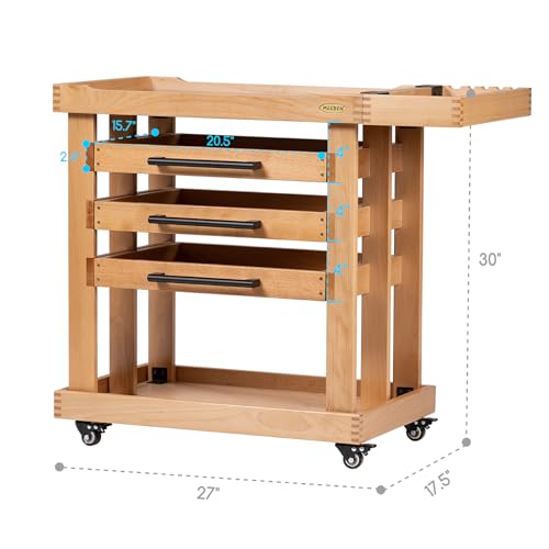 MEEDEN Art Supplies Storage Cart: 5-Tier Utility Rolling Cart | Solid Beech Wood Craft Orgnizer Trolley Cart with 3 Drawers on 4 Wheels - Wood Natural Color - color: Wood Natural, size: Standard