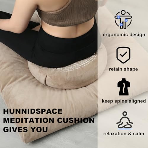 ellier Meditation Cushion Set-Large Velvet Floor Pillow & Traditional Tibetan Yoga Bolster for Adults,Zafu Meditation Mat with Buckwheat,Zabuton Meditation Cushion with Memory Foam - color: Cl01-dark Blue