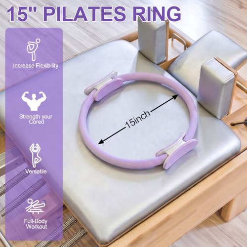 Pilates Ring 15 Inch Magic Circle Ring, Dual Padded Handles Pilates Exercise Circle, Adjustable Yoga Ring - color: Purple