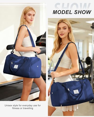 Gym Bag Womens Mens with Shoes Compartment and Wet Pocket Travel Duffel Bags for Women for Plane Sport Gym Tote Bags Swimming Yoga Waterproof Weekend Overnight Bag Carry on Bag Hospital Holdalls - color: A20-Dark Blue