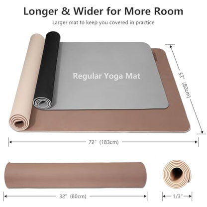 Wide Yoga Mat-80cm Extra Thick 1/3'' Fitness Exercise Mat Carry Strap - color: milky coffee